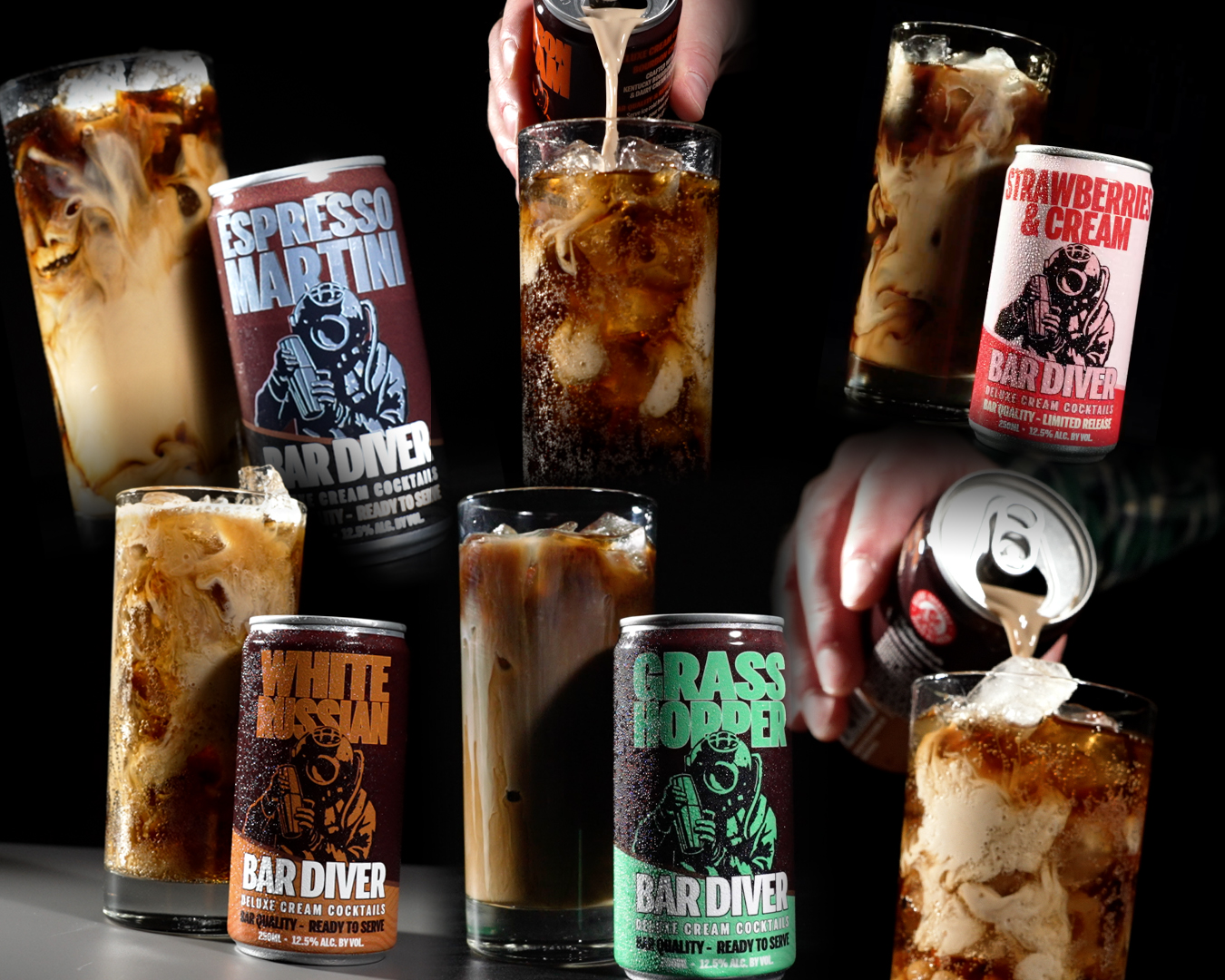 BAR DIVER RIDES DIRTY SODA WAVE WITH CREAM COCKTAILS.