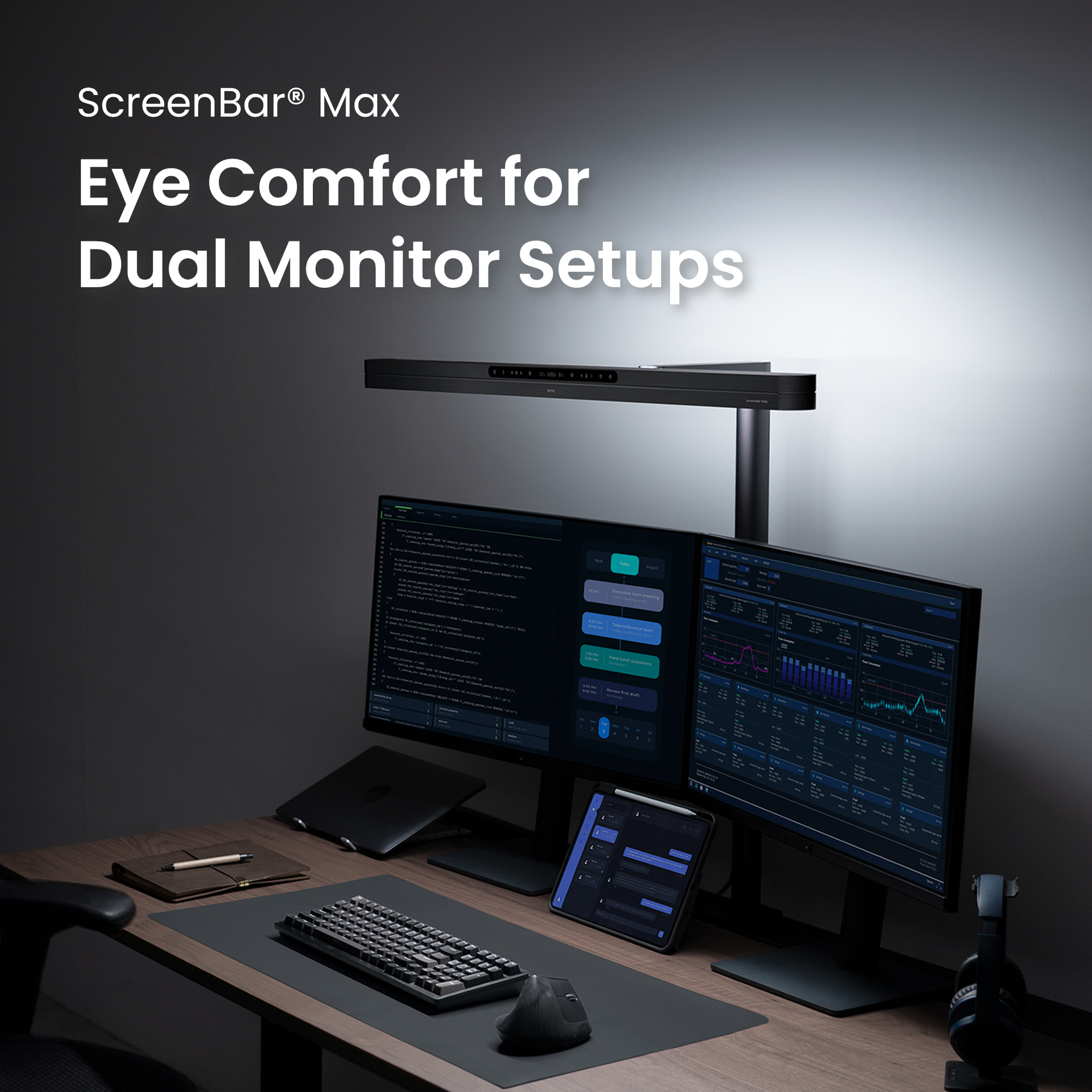 BenQ ScreenBar Max: Monitor Light Bar for Dual-Monitor Setups