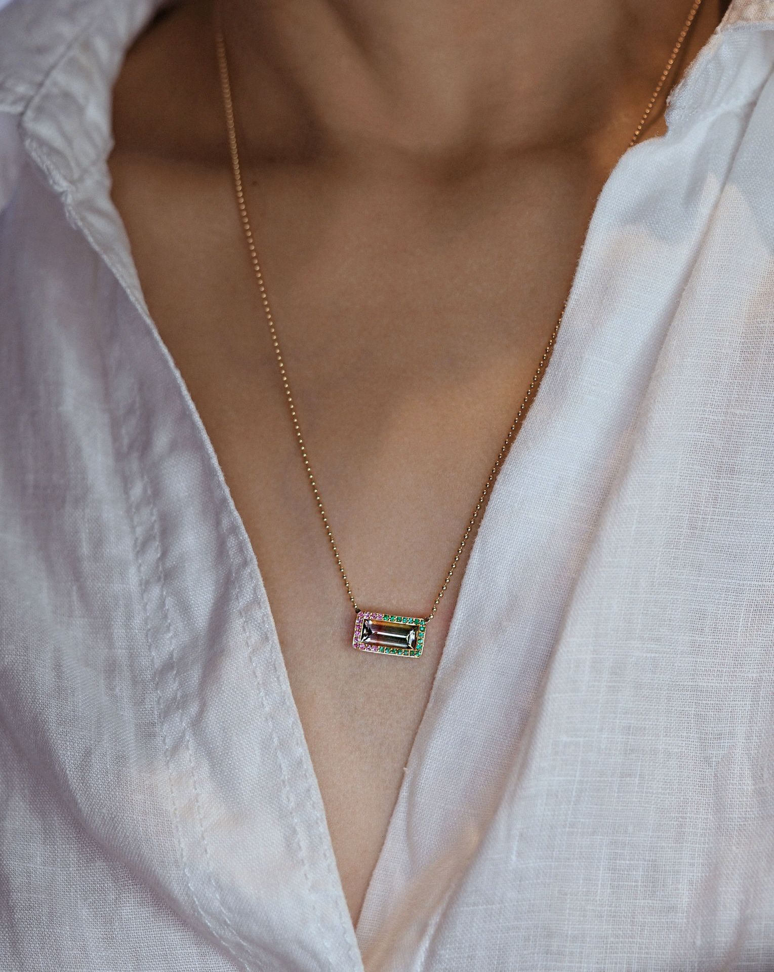 Watermelon Tourmaline Necklace 18K Gold