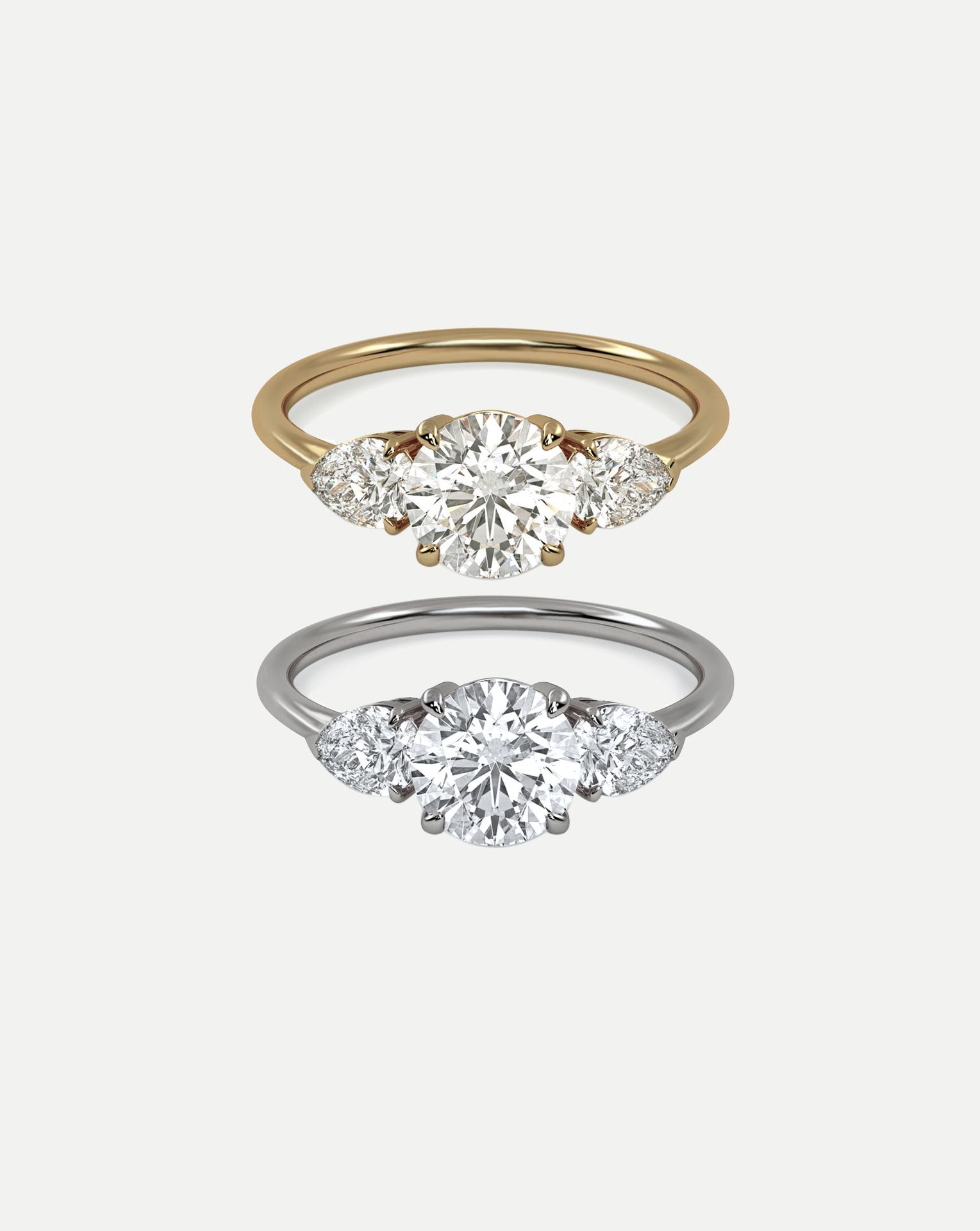 Vintage Inspired Trilogy Engagement Ring with Pear Side Stones 18ct Gold